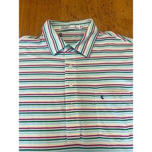 CRIQUET Polo Shirt Mens Medium Multicolo Striped Pima Cotton Stretch Golf Preppy